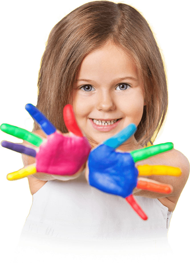 Child with paint on the palms of her hands