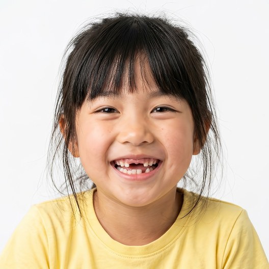 Little girl smiling after tooth extractions