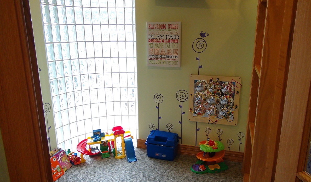 Toys and games in dental office waiting room