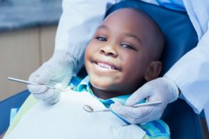 Little boy getting ready for dental x-rays